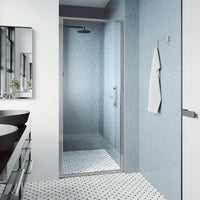 Chrome framed shower door with clear tempered glass and bar handle