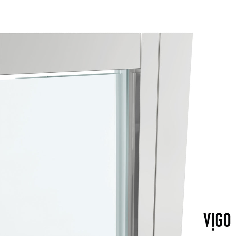 Reversible door installation shower door with chrome frame and pivot opening