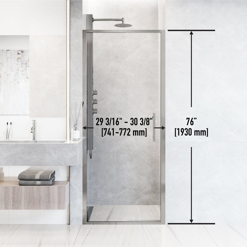 Framed shower door in chrome with reversible door installation