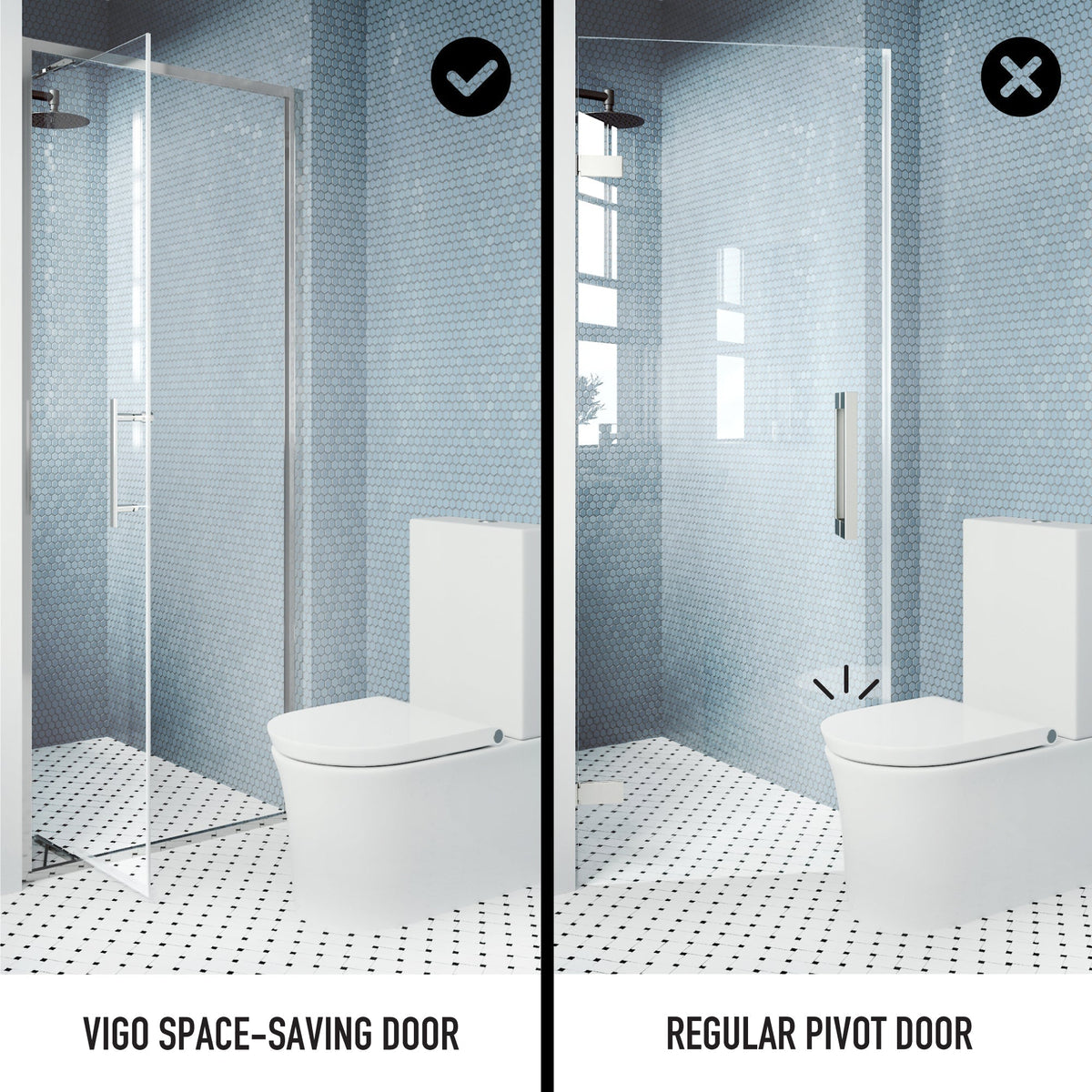 Clear glass shower door with stainless steel hardware and chrome frame