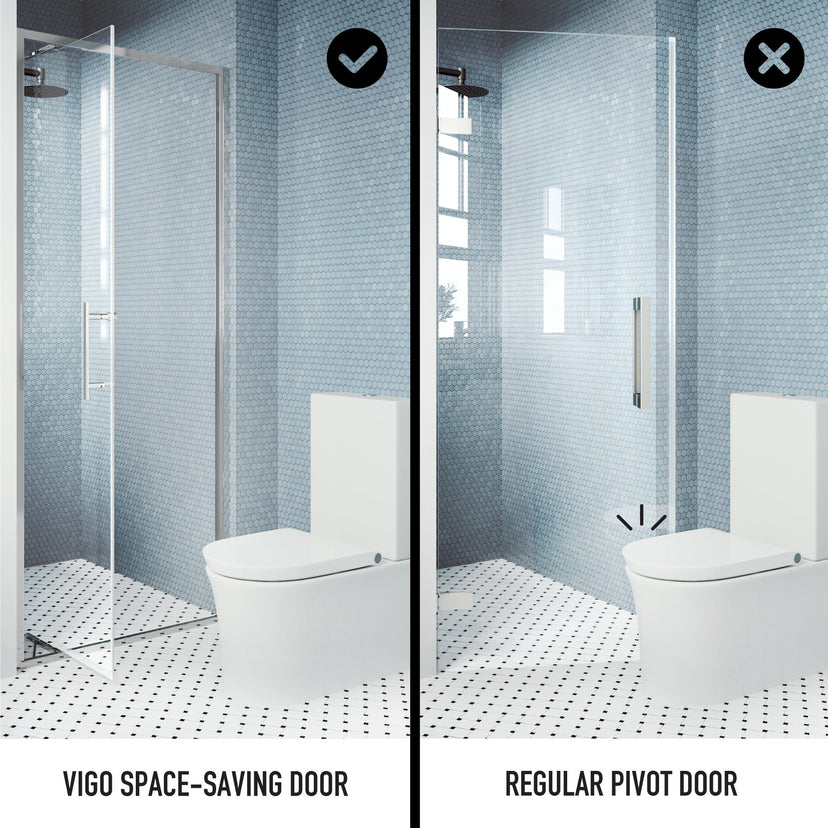 Clear glass shower door with stainless steel hardware and chrome frame