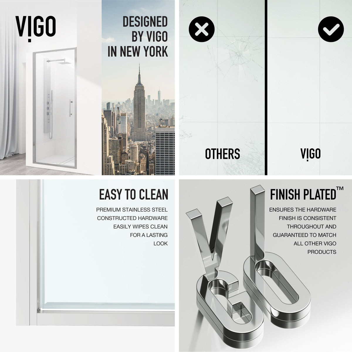 Contemporary shower door with tempered glass and left or right handle position