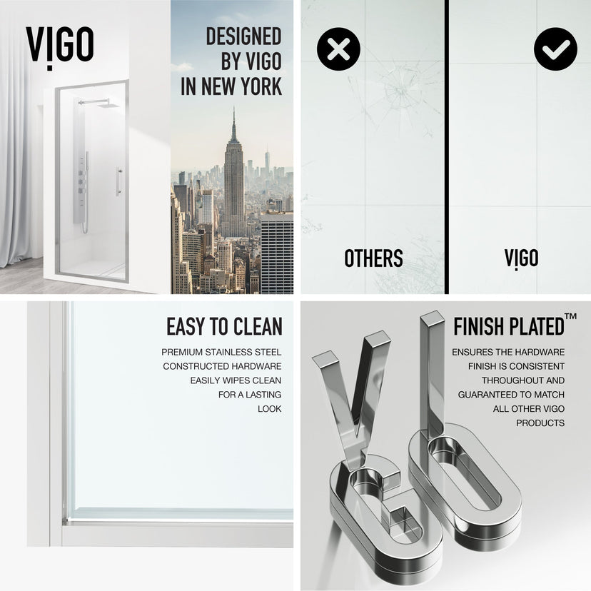 Contemporary shower door with tempered glass and left or right handle position