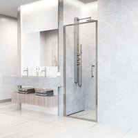 Alcove installation shower door with chrome frame and reversible door