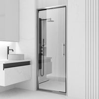 Chrome framed shower door with clear tempered glass and bar handle