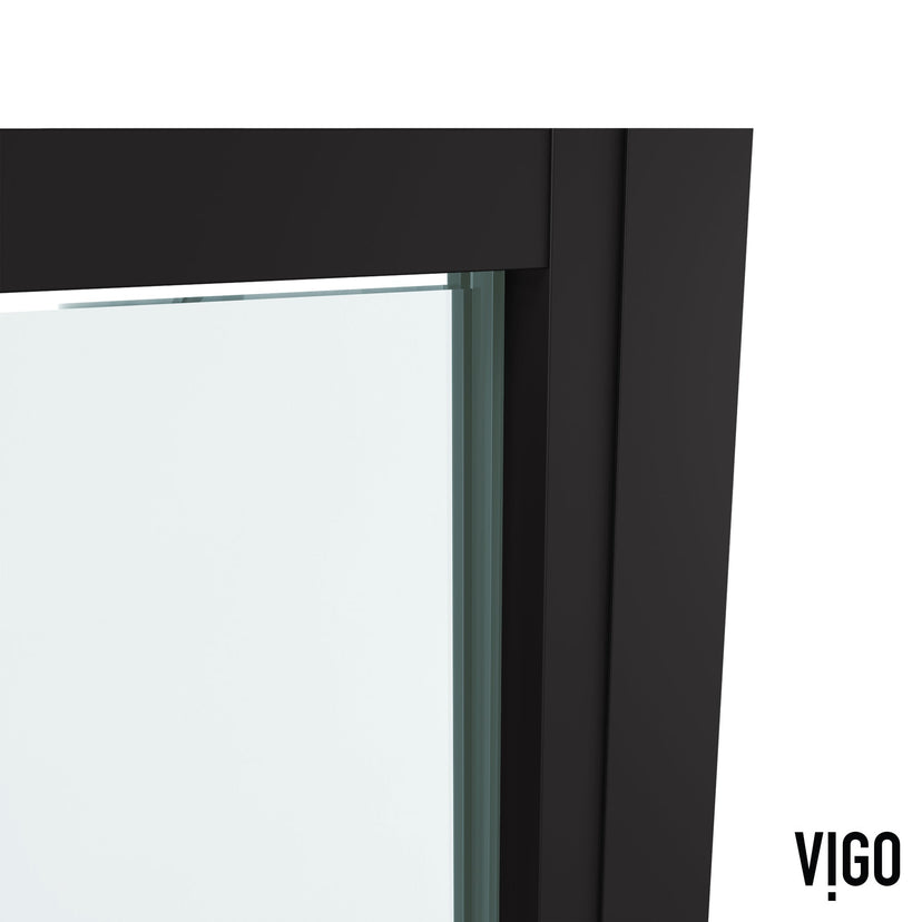 76-inch matte black shower door with clear glass and included mounting materials