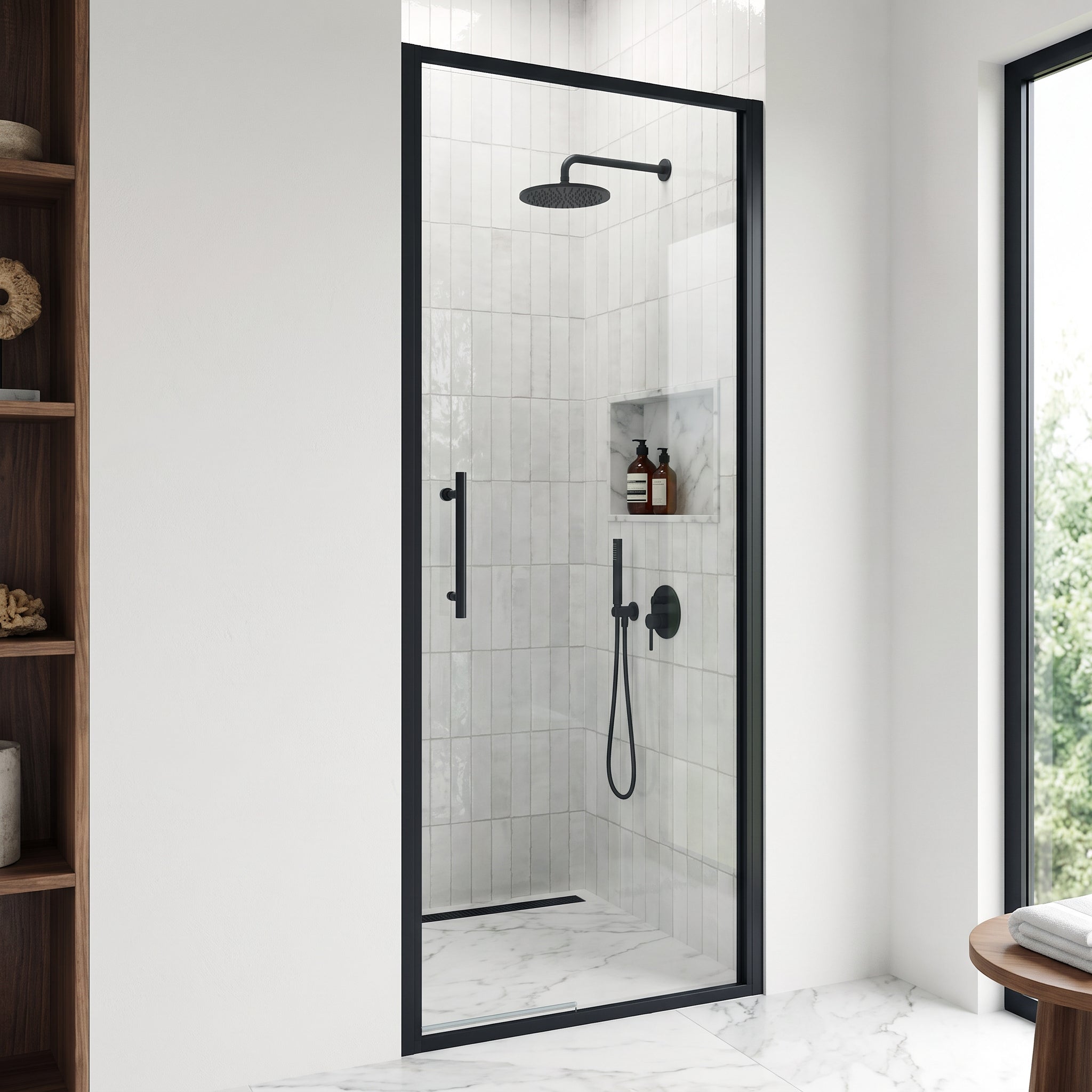 Astoria – 30 in. W X 76 in. H Framed Pivot Shower Door with 3/8