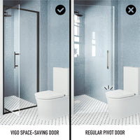 76-inch tall pivot shower door with matte black finish and included mounting hardware