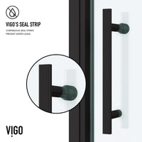 Framed shower door featuring matte black finish and pivot door opening