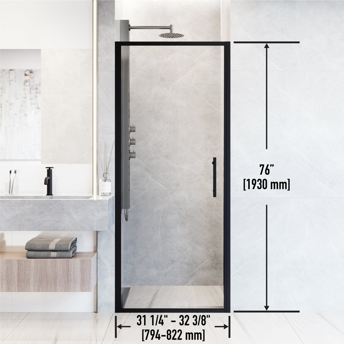 Framed shower door in matte black with reversible door installation