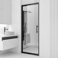 76-inch matte black shower door with clear glass and included mounting materials