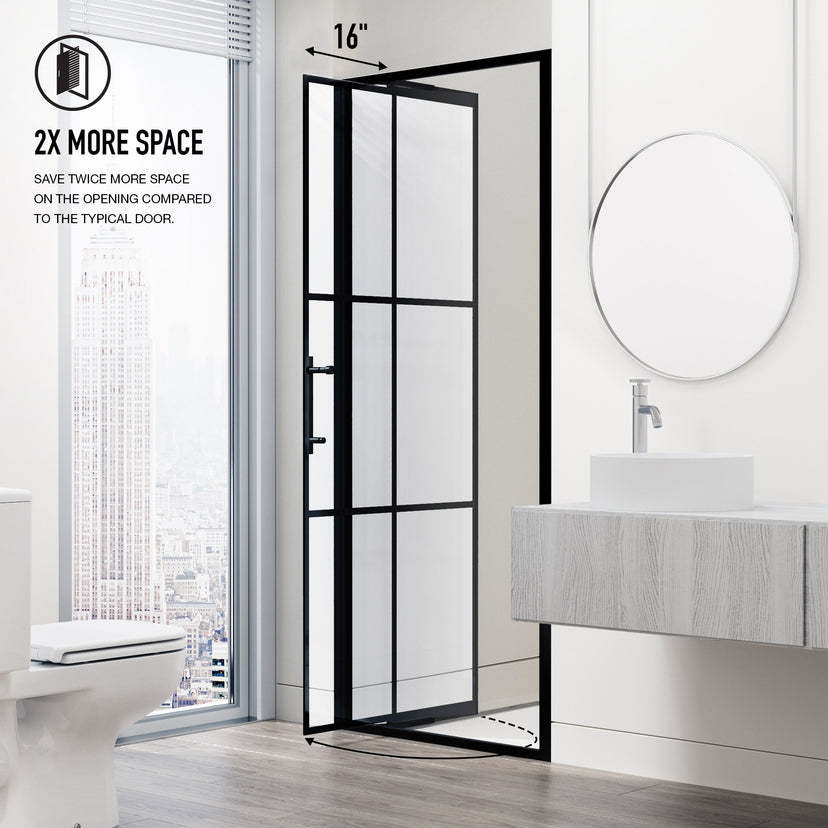 Astoria 32 in. x 76 in. Shower Door with Clear Glass in Matte Black Grid and Elan 24 in. Linear Shower Drain
