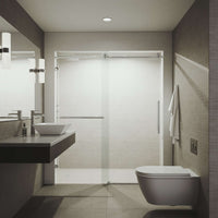 Chrome frameless sliding shower door with clear tempered glass and bar handle
