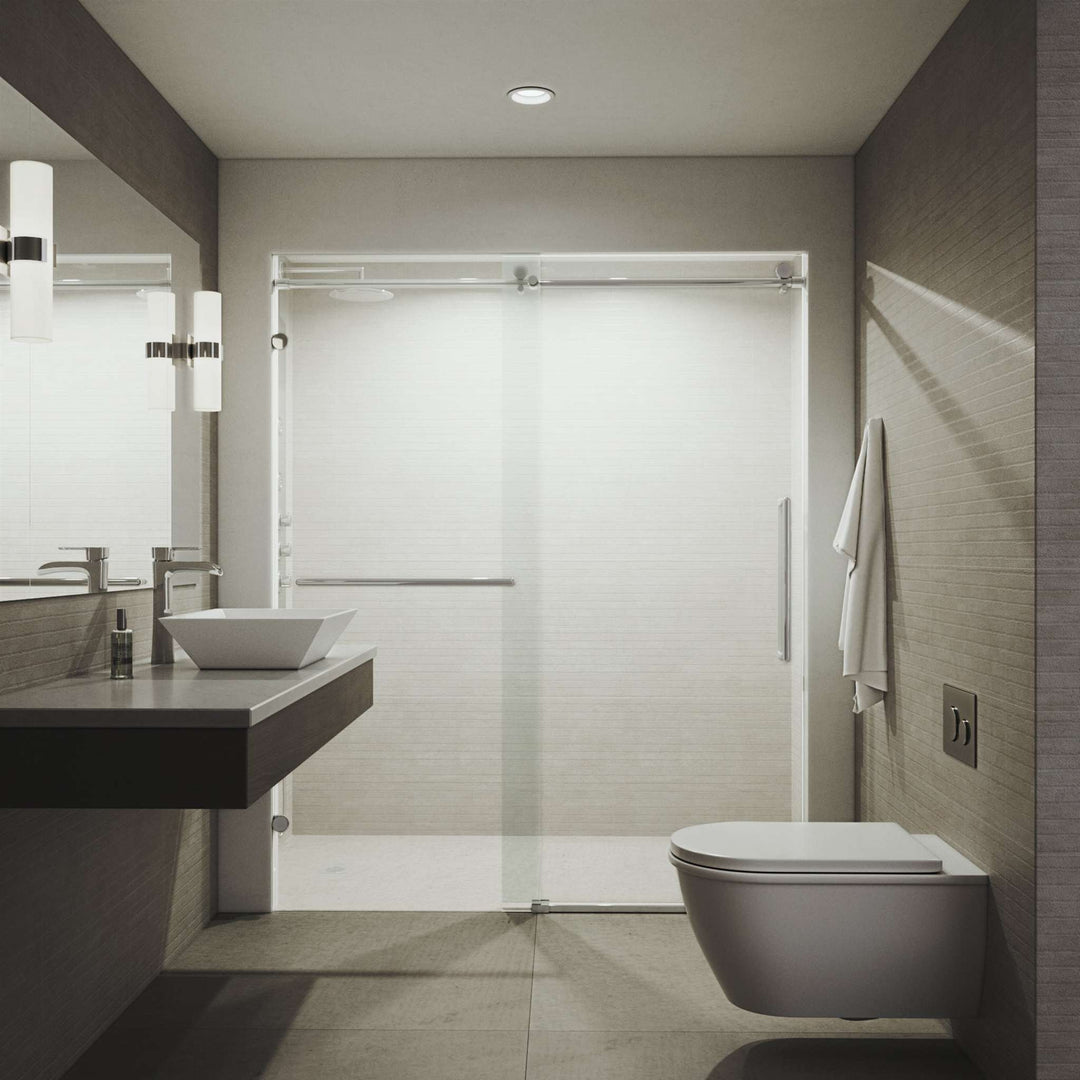 Chrome frameless sliding shower door with clear tempered glass and bar handle