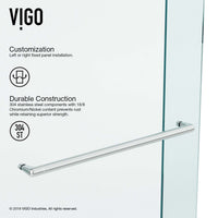 Chrome shower door with roller disk technology and towel bar, adjustable width