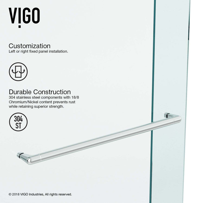 Chrome shower door with roller disk technology and towel bar, adjustable width
