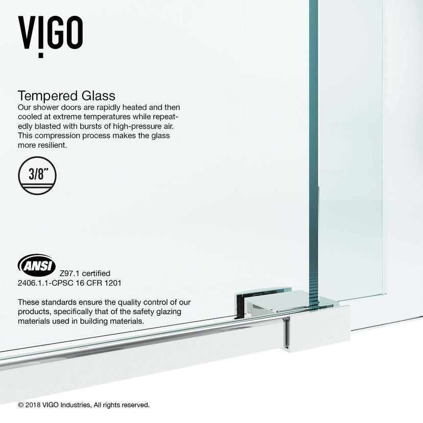 Tempered glass sliding shower door with stainless steel hardware, modern style