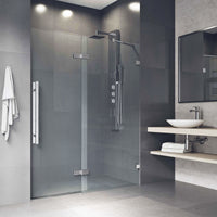 Rochelle 47 1/4 to 48 3/4 in. W x 74 in. H Hinged Frameless Shower Door in Chrome with 5/16 in. (8mm) Clear Glass