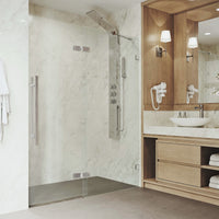 Rochelle 47 1/4 to 48 3/4 in. W x 74 in. H Hinged Frameless Shower Door in Chrome with 5/16 in. (8mm) Clear Glass