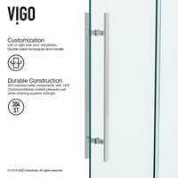 Rochelle 47 1/4 to 48 3/4 in. W x 74 in. H Hinged Frameless Shower Door in Chrome with 5/16 in. (8mm) Clear Glass