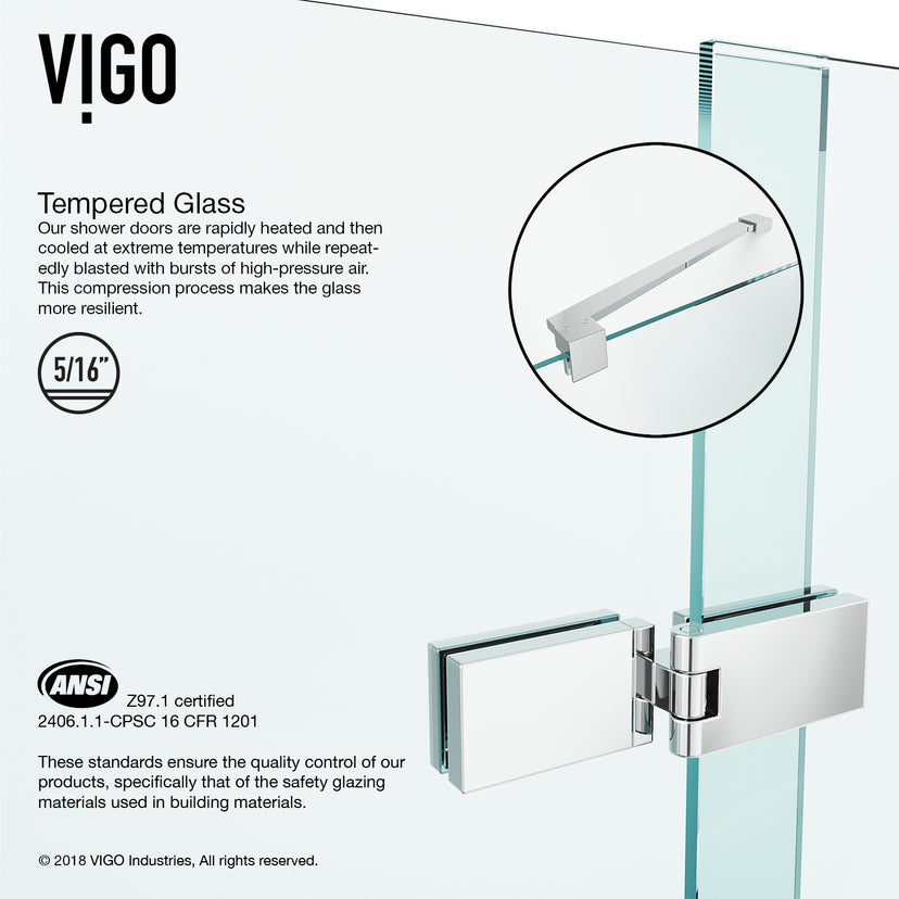 Rochelle 47 1/4 to 48 3/4 in. W x 74 in. H Hinged Frameless Shower Door in Chrome with 5/16 in. (8mm) Clear Glass