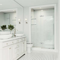 Powell 47 1/4 to 48 3/4 in. W x 74 in. H Hinged Frameless Shower Door in Chrome with 5/16 in. (8mm) Clear Glass