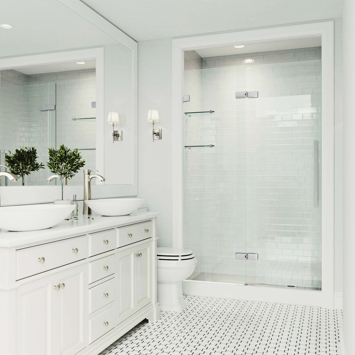 Powell 47 1/4 to 48 3/4 in. W x 74 in. H Hinged Frameless Shower Door in Chrome with 5/16 in. (8mm) Clear Glass