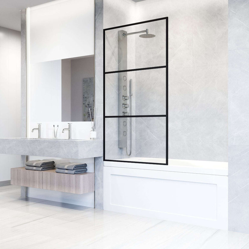 VIGO Meridian 34 x 62 in. Framed Fixed Tub Screen with Clear/Fluted Tempered Glass