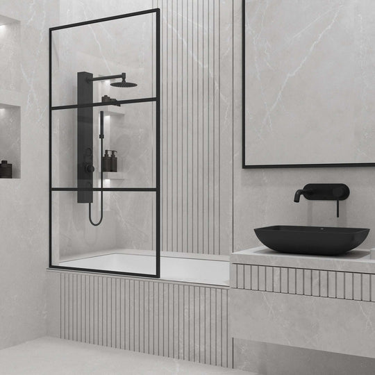 VIGO Meridian 34 x 62 in. Framed Fixed Tub Screen with Clear/Fluted Tempered Glass