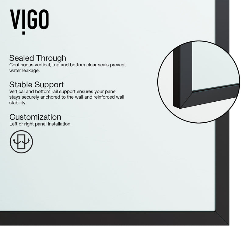 Divide 34 in. W x 74 in. H Framed Fixed Shower Screen in Matte Black with 3/8 in. (10mm) Clear Glass and Elan 24 in. Linear Shower Drain