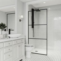 Divide 34 in. W x 74 in. H Framed Fixed Shower Screen in Matte Black with 3/8 in. (10mm) Clear Glass and Elan 36 in. Linear Shower Drain