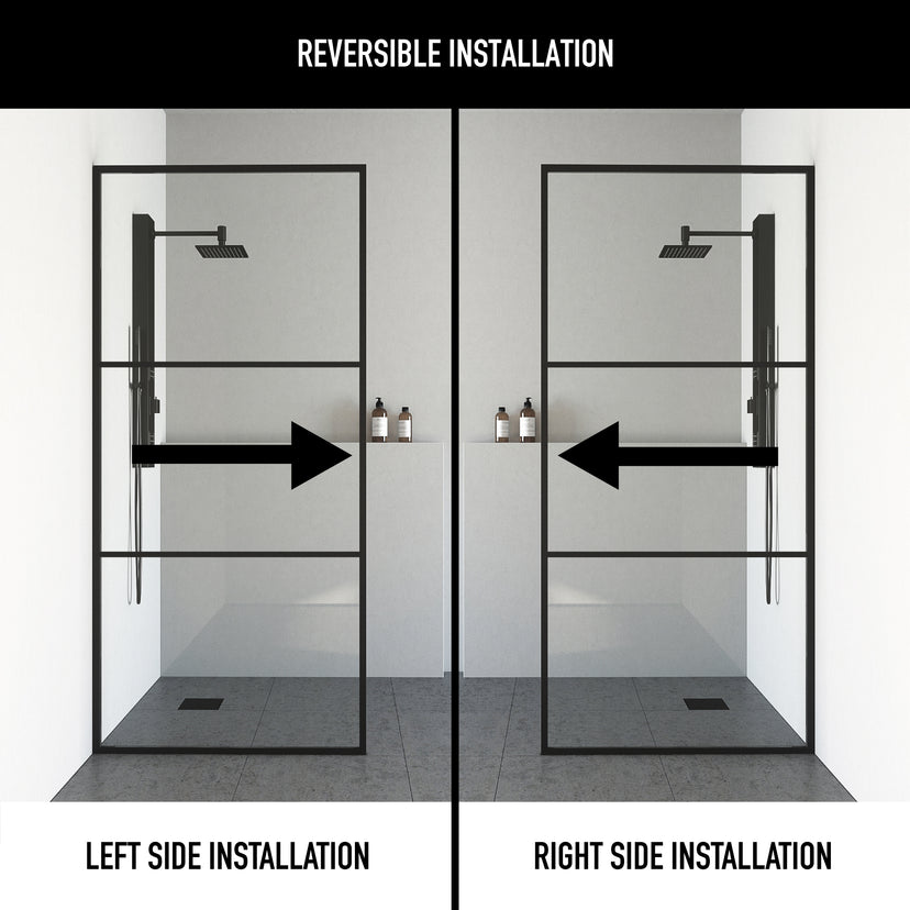 Divide 34 in. W x 74 in. H Framed Fixed Shower Screen in Matte Black with 3/8 in. (10mm) Clear Glass and Elan 36 in. Linear Shower Drain