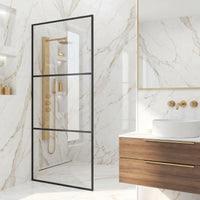 Divide 34 in. W x 74 in. H Framed Fixed Shower Screen in Matte Black with 3/8 in. (10mm) Clear Glass and Elan 36 in. Linear Shower Drain