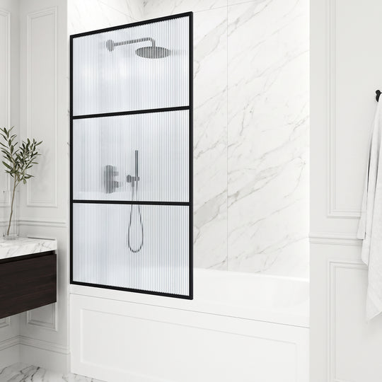 VIGO Meridian 34 x 62 in. Framed Fixed Tub Screen with Clear/Fluted Tempered Glass