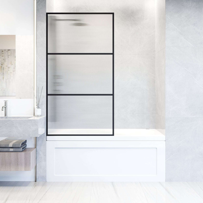 VIGO Meridian 34 x 62 in. Framed Fixed Tub Screen with Clear/Fluted Tempered Glass