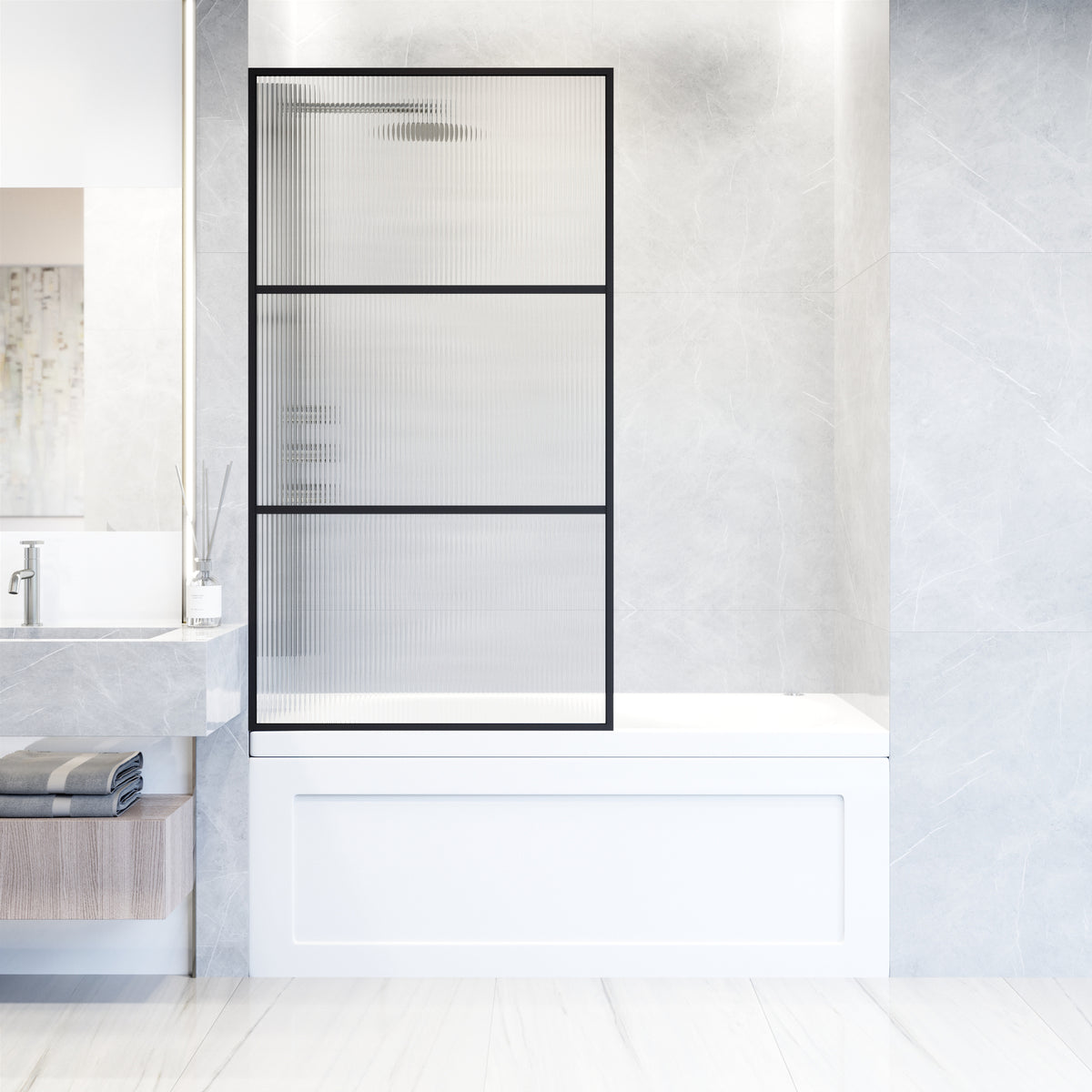VIGO Meridian 34 x 62 in. Framed Fixed Tub Screen with Clear/Fluted Tempered Glass