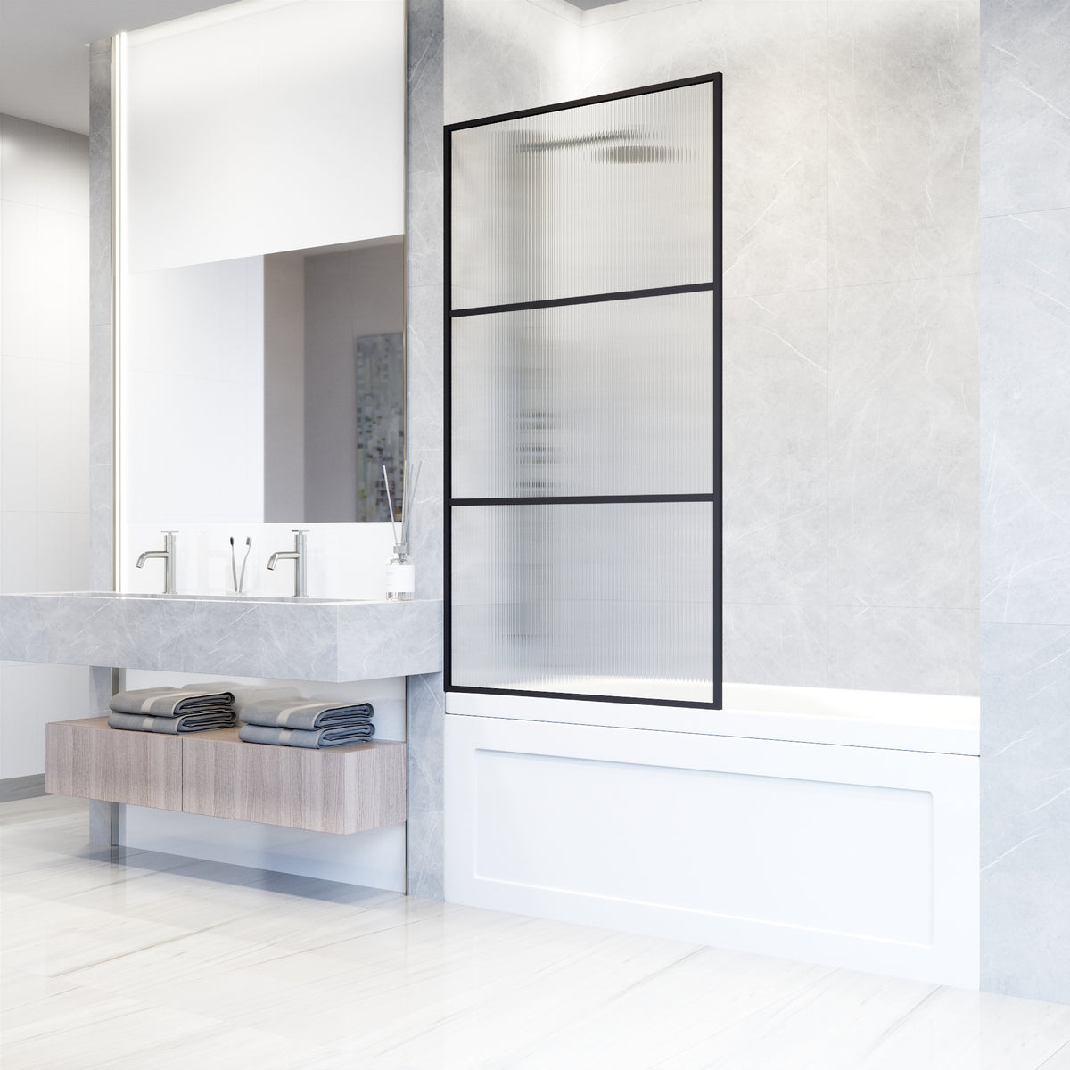VIGO Meridian 34 x 62 in. Framed Fixed Tub Screen with Clear/Fluted Tempered Glass