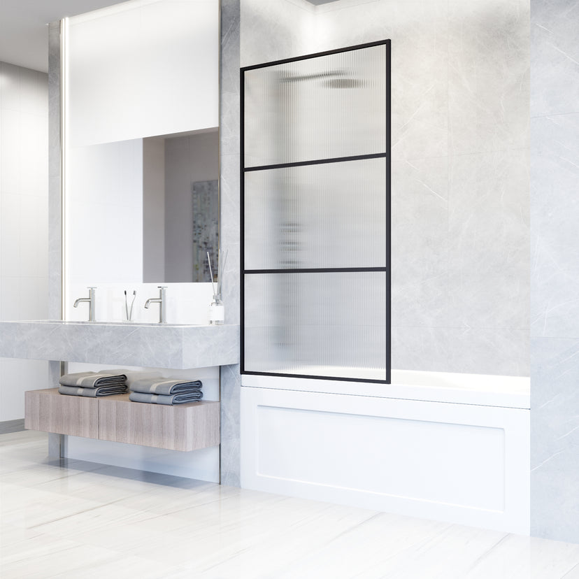 VIGO Meridian 34 x 62 in. Framed Fixed Tub Screen with Clear/Fluted Tempered Glass