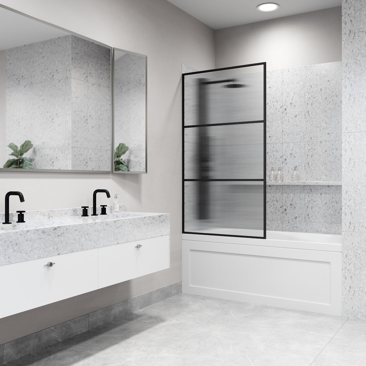 VIGO Meridian 34 x 62 in. Framed Fixed Tub Screen with Clear/Fluted Tempered Glass