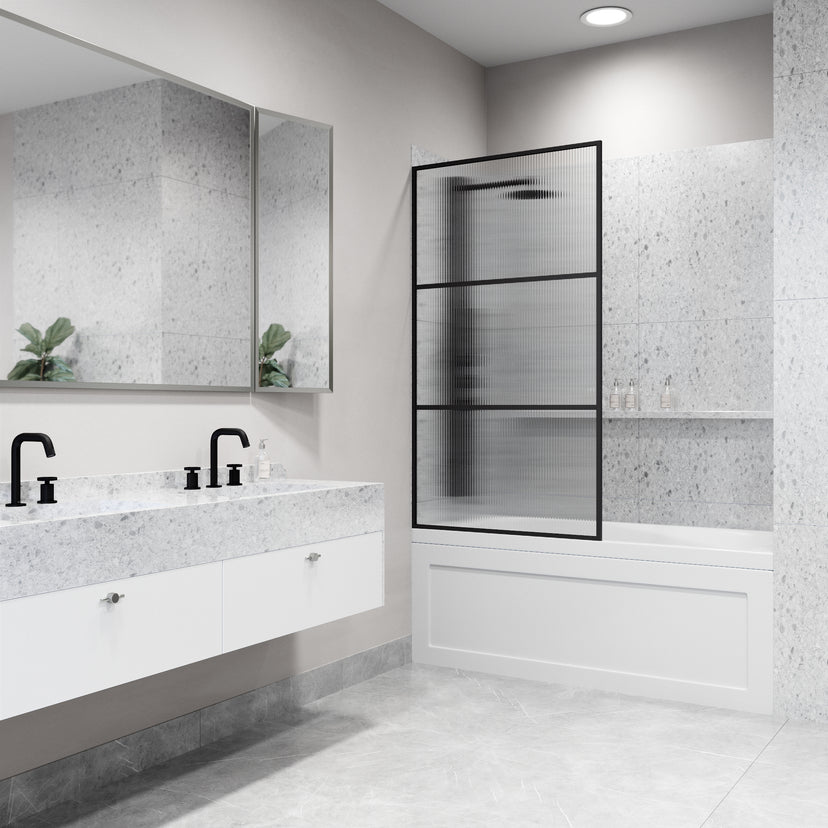 VIGO Meridian 34 x 62 in. Framed Fixed Tub Screen with Clear/Fluted Tempered Glass
