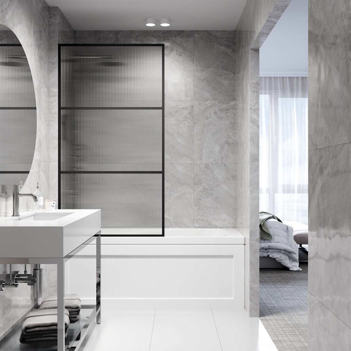 VIGO Meridian 34 x 62 in. Framed Fixed Tub Screen with Clear/Fluted Tempered Glass