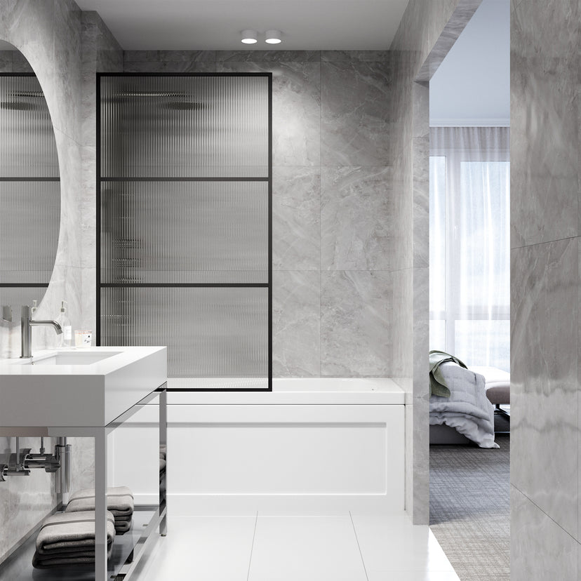 VIGO Meridian 34 x 62 in. Framed Fixed Tub Screen with Clear/Fluted Tempered Glass
