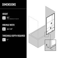 VIGO Meridian 34 x 62 in. Framed Fixed Tub Screen with Clear/Fluted Tempered Glass
