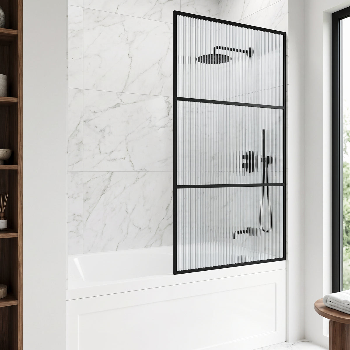 VIGO Meridian 34 x 62 in. Framed Fixed Tub Screen with Clear/Fluted Tempered Glass
