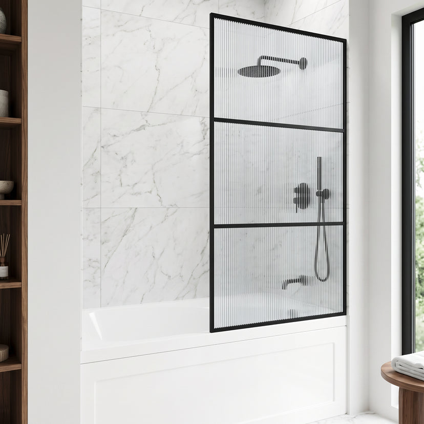 VIGO Meridian 34 x 62 in. Framed Fixed Tub Screen with Clear/Fluted Tempered Glass