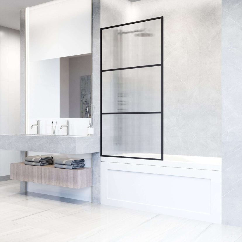 VIGO Meridian 34 x 62 in. Framed Fixed Tub Screen with Clear/Fluted Tempered Glass