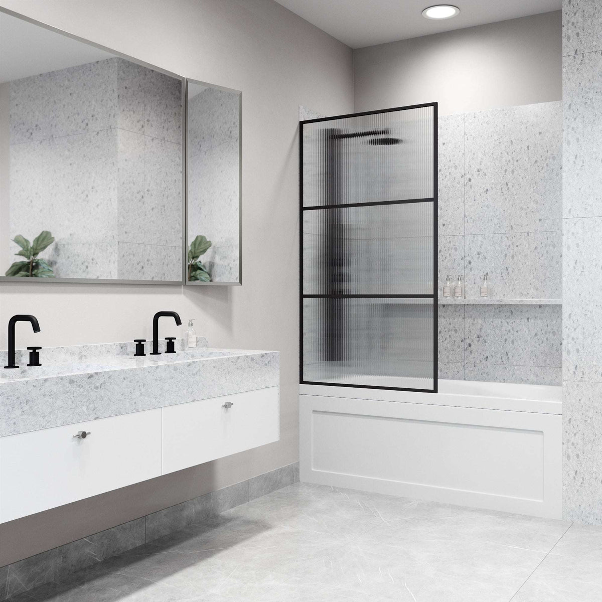 VIGO Meridian 34 x 62 in. Framed Fixed Tub Screen with Clear/Fluted Tempered Glass