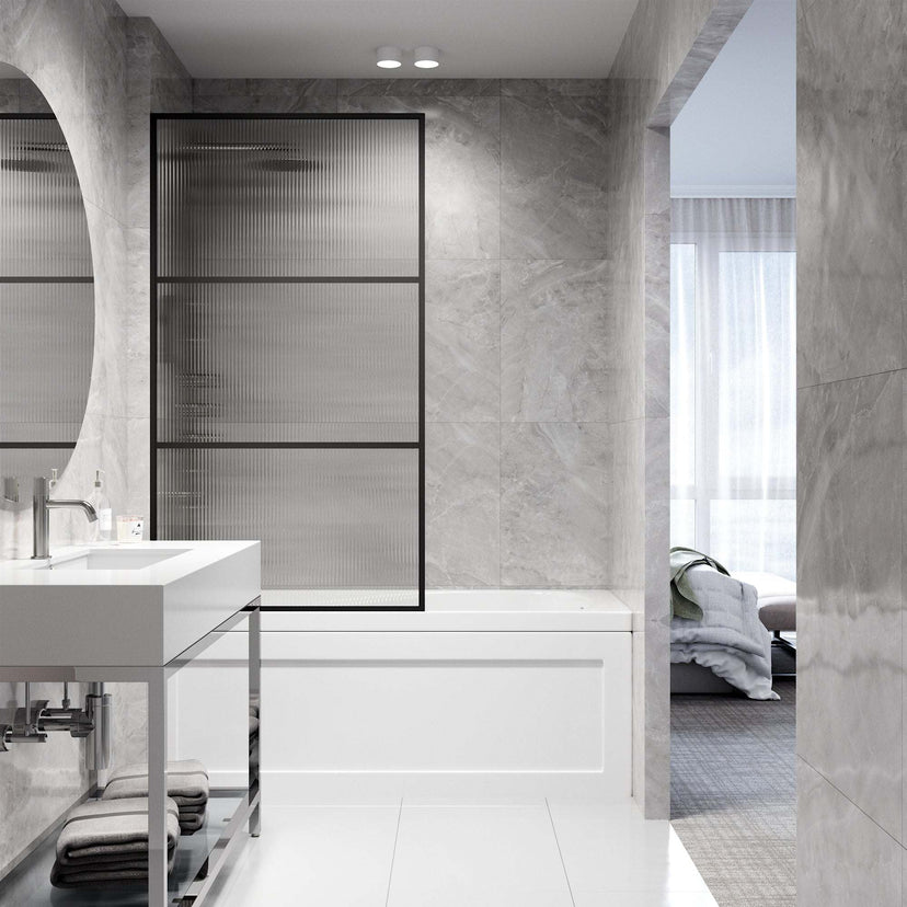 VIGO Meridian 34 x 62 in. Framed Fixed Tub Screen with Clear/Fluted Tempered Glass