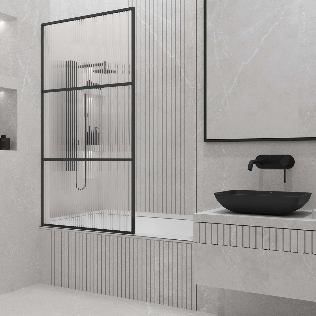 VIGO Meridian 34 x 62 in. Framed Fixed Tub Screen with Clear/Fluted Tempered Glass