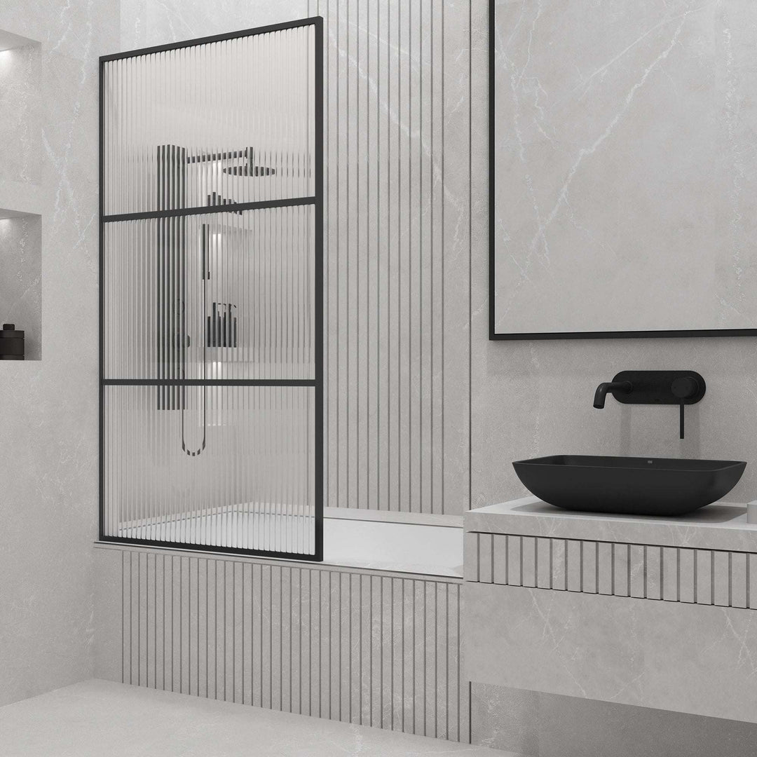 VIGO Meridian 34 x 62 in. Framed Fixed Tub Screen with Clear/Fluted Tempered Glass